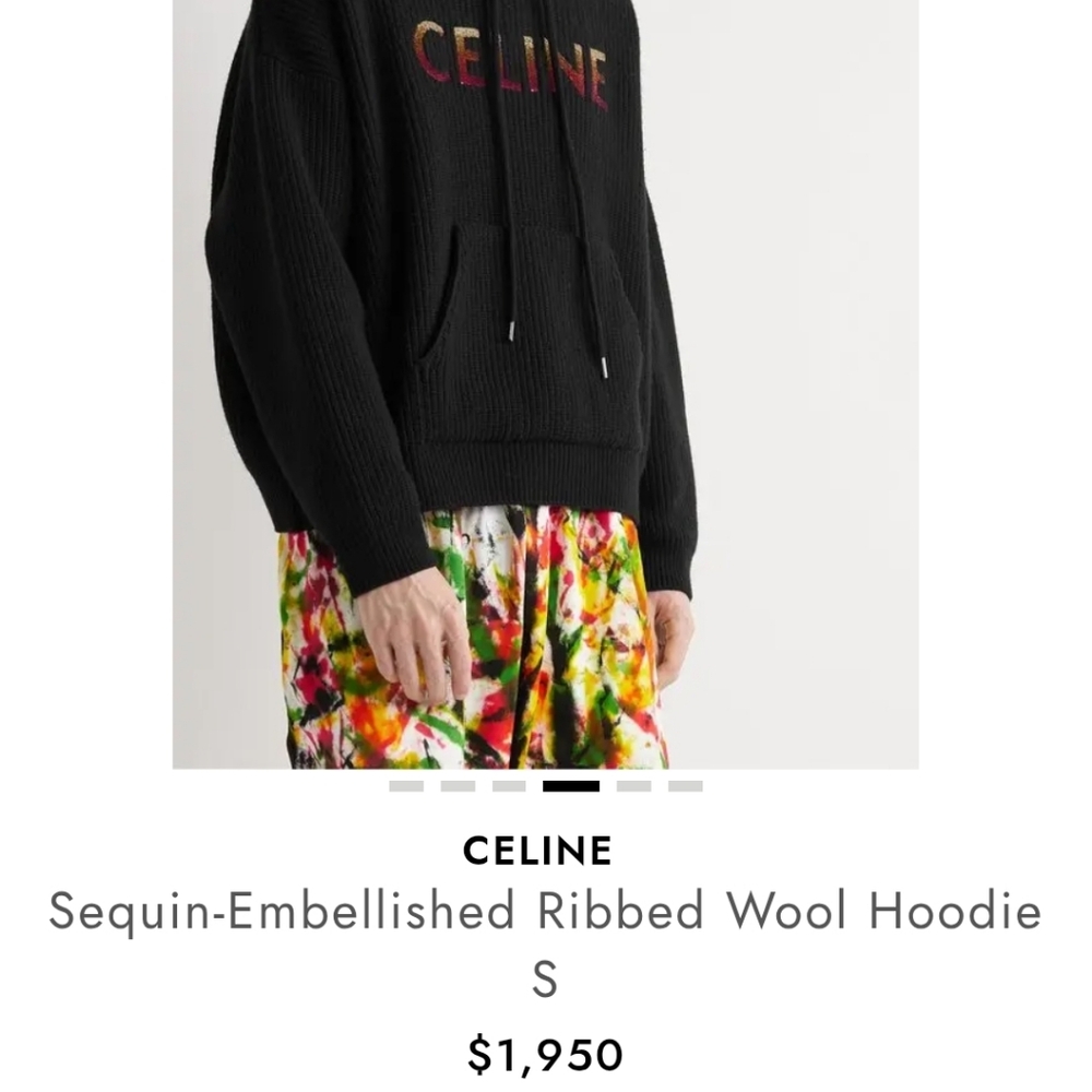NWT Celine Black Ribbed Wool Hoodie